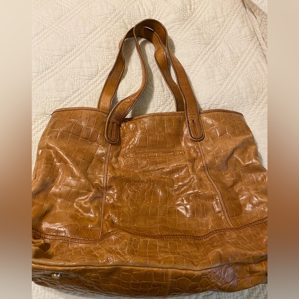 B. Makowsky Croc-Embossed Brown Leather Tote